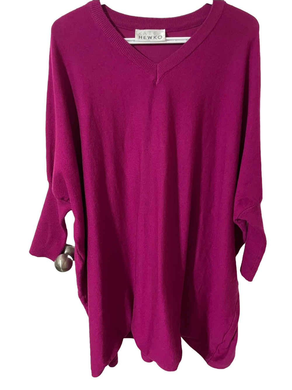 Kate Hewko Magenta V-Neck Knit Tunic Size Large